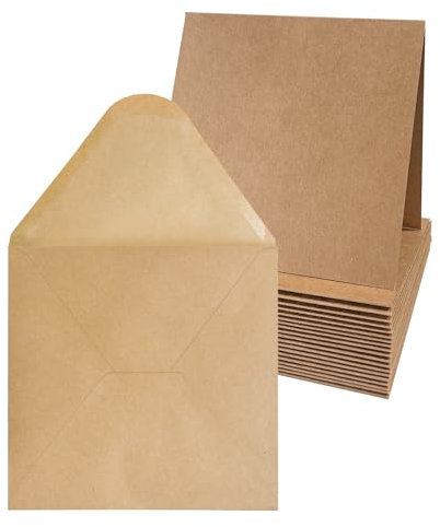 20 Set 6x6 inch Blanko Kraftpapier Karten mit Briefumschläge, 100gsm Umschläge 300gsm Faltkarten für Grußkarten, Einladung, Geburtstagskarten, Dankeskarten - 15,2 x 15,2 cm
