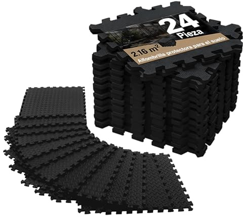 Brstheco Tapis de Protection Sol 30x30cm Lot de 24/48 Tapis Puzzle Antidérapants Amortissants pour Matériel Gym Banc de Musculation Course Garage Yoga (Noir, 24 Matten)