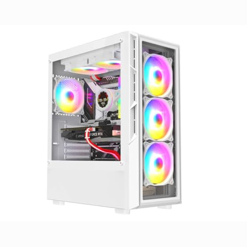 ASC Gaming PC Tower: AMD Ryzen 5 5500, 16GB RAM, 1TB+256GB SSD, GT730 2GB Graphics, Windows 11, White RGB 6 Fan Glass Gaming Case