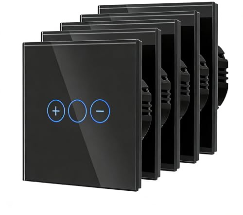 BSEED Dimmer Light Switch,Glass Touch Panel,LED Lights,No Neutral Wire Required,1 Gang-5 Pack,86mm Black