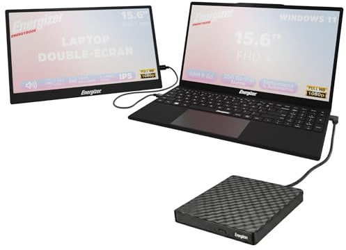 Energizer Pack Laptop 15,6 8 GB 256 GB SSD + Display Portatile 15,6 IPS FHD + Lettore DVD USB - Windows 11 - Tastiera QWERTY - WiFi