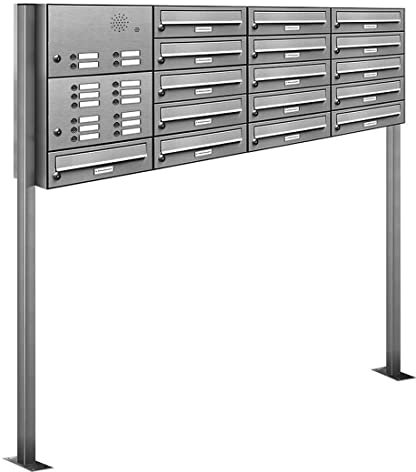 AL Briefkastensysteme 16er Edelstahl Standbriefkasten mit Klingel rostfrei als 16 Fach Briefkastenanlage in Postkasten Briefkasten Design modern