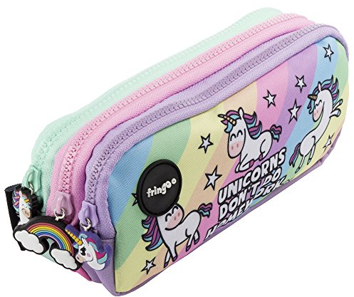 FRINGOO® - Trousse à crayons avec 3 compartiments jolie et amusante - Pour enfant Large Unicorns & Homework - 3 Compartments