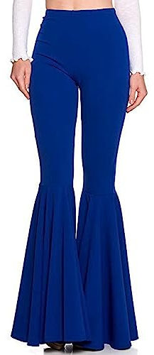 GUOLEZEEV Hohe Elastische Taille Cropped Flare Hosen Rüschen Bell Bottom Hosen für Frauen, Blau, X-Groß