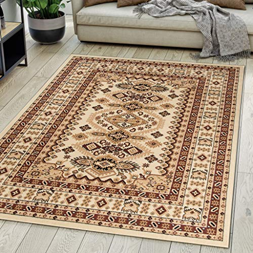 Carpeto Rugs Teppich Orientalisch Beige Klassisch Muster Kurzflor Öko-Tex Wohnzimmer 120 x 170 cm