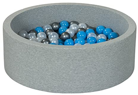 Bällebad Ballpool Kugelbad Bällchenbad Bällchenpool Kinder Pool mit 200 Bällen (Farbe der Bälle: perlweiß, silberfarben, hellblau)