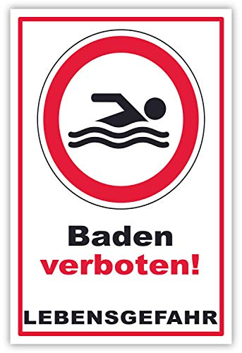 SCHILDER HIMMEL apassbares Baden verboten Lebensgefahr Schild 30x21cm Alu-Verbund mit Schrauben, Nr 196 eigener Text/Bild verschiedene Größen/Materialien
