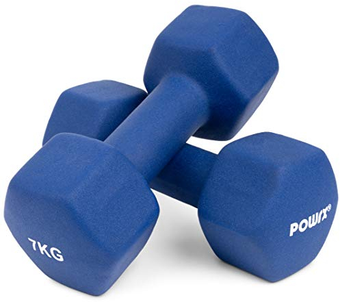 Sechskant Neopren Hanteln 2 x 7 kg (Paar) inkl. Workout I 0,5 – 10 kg I Gewichte für Gymnastik Kurzhanteln