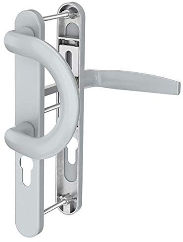 MS Beschläge Schmalrahmengarnitur Silber pulverbeschichtet 72mm Langschildgarnitur Türdrücker PZ Lochung Wechselgarnitur Schutzbeschlag (Bügelgriff/Drücker, Türstärke 87-102mm)