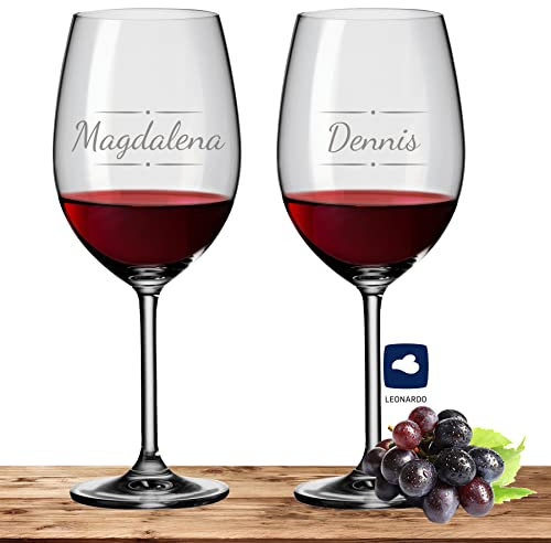 Deitert 2X Leonardo Bordeauxglas Rotweinglas XL mit Namen oder Wunschtext graviert, 640ml, Daily, personalisiertes Premium Bordeauxglas in Gastroqualität (Verzierung 03)