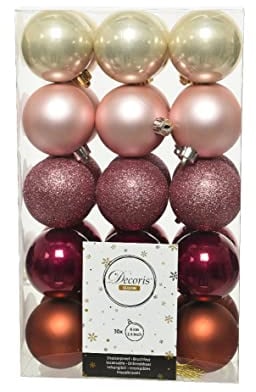 Decoris Set Of 30 Pink Christmas Tree Baubles Blush Pink Gold Orange Mix 60mm Hanging Tree Decorations
