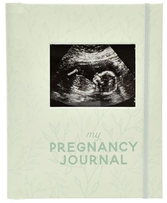 Pearhead My Pregnancy Journal, Schwangerschaftstagebuch mit Anleitung und Ultraschall-Fotoeinschub, Meilenstein-Tracker für Schwangerschaftsdrittel, für werdende Mütter, Salbeigrün-Blattmuster