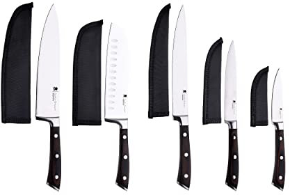 Masterpro by Carlo Cracco - Set Coltelli da Cucina 10pz, acciaio inossidabile di altissima qualità, doppia forgiatura, impugnatura in Pakkawood, con coprilama