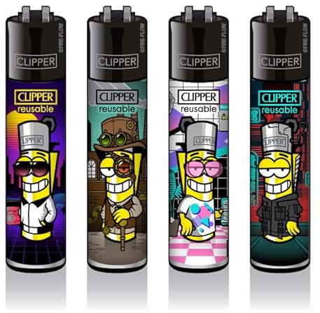 Clipper Original Classic Large Feuerzeuge Lighter Frühjahr Kollektion 2022 / 2er-8er Set+1 x DHOBIA Clipper Feuerzeug Gratis (Clipperman #2) Bunt