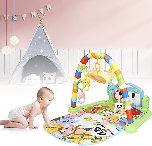 Spielmatte Baby mit Spielbogen, Spieldecke für Baby mit Musik und Lichtern, Spielzeug für Neugeborene Babys, Lernspielzeug für Jungen und Mädchen im Alter von 0-36 Monaten