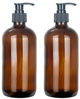 Magic Season Boston Bouteilles Rondes en Verre (Ambré / 480 ml avec Distributeurs à Pompe / 2 Pièces)