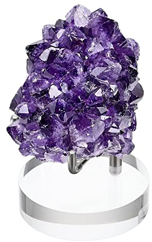 BTSKY Kleine verstellbare silberne Metallarm-Staffelei mit rundem Acrylsockel, Display-Halter für Geodes Rock Mineral Agate Fossil Coral Coin