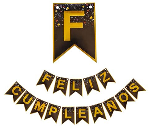 Guirnalda de Feliz Cumpleaños Español- Pancarta Cartel Decoración de Fiesta de Cumpleaños Castellano (Negro)