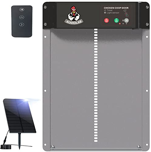 Audiolab Ouvre-porte automatique pour poulailler - Capteur de lumière solaire et minuteur - Protège des prédateurs