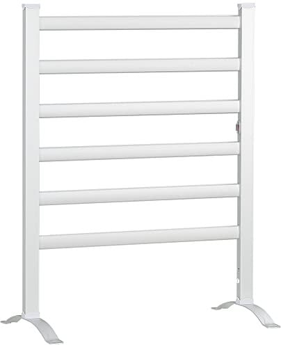 HOMCOM Electric Towel Warmer, 6 Bar Aluminum Heated Towel Rail, Wall Mounted & Free Standing Towel Drying Rack for Bathroom, Plug-in, Silver