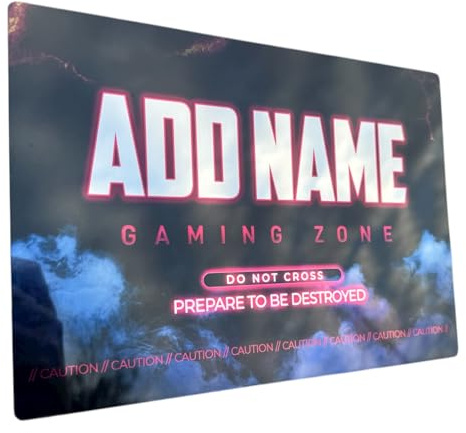 ShopQuality4U Personalised Game Metal Mirror Gamer Sign - Customised Printed Wall Art Plaque A3 Gaming Zone Magma