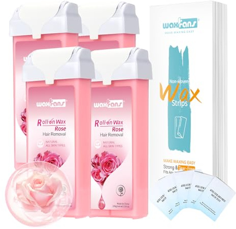 Waxfans Roll-On-Wachs-Set, Wachsroller für Damen und Herren, weicher Wachserhitzer für größere Bereiche des Körpers (rosa)