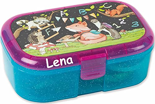 Carpeta Lunchbox * SCHULANFANG MÄDCHEN plus WUNSCHNAME * mit Glitzer für Kinder von Lutz Mauder | ABC Brotdose mit Namensdruck | Perfekt zur Einschulung | Brotzeitbox Brotzeit (mit Namen)