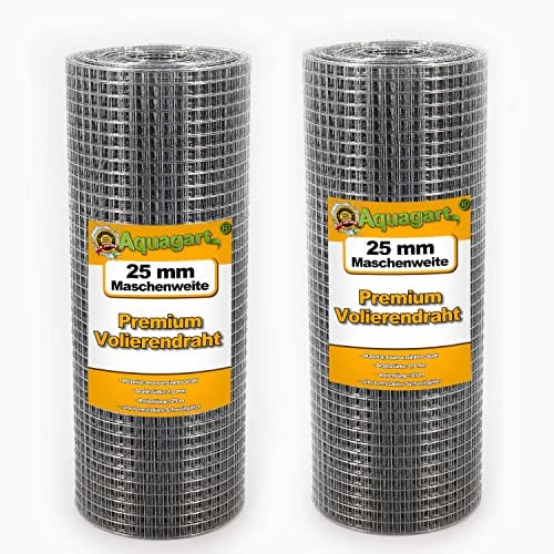 Aquagart® Grillage métallique galvanisé pour volière - Maille galvanisée - Grillage soudé robuste - Différentes versions (50 m x 0,5 m de fil de volière 25 mm)