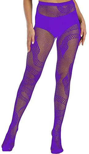 XIUSEMY Collant sexy da donna Calze a rete Calze a rete Collant fantasia Calze nere Calze autoreggenti in pizzo Collant(SE-Purple)