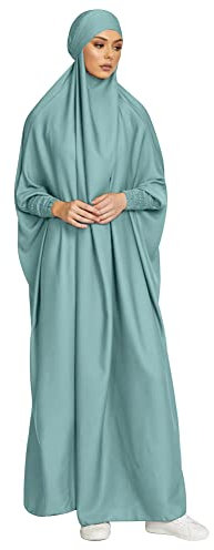 IMEKIS Damen Muslimischen Jilbab Kleid Islamischen Ramadan Gebetkleid mit Hijab Kapuze Abaya Kleid Einfarbig Lose Arabisch Khimar Kaftan Nahen Osten Dubai T?rkei in voller L?nge Robe Gr?n