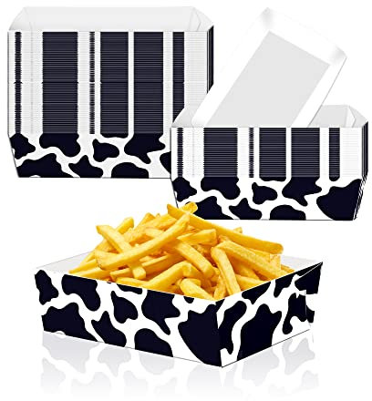 Bialowase 24 Stück Kuh Pappe Snackschale, Einweg Snack Schalen Fingerfood Papierboxen Set Eckig Schwarz Pappteller, klein Teller für Kinder Geburtstag Party Deko Schwarz