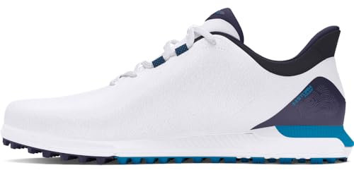 Under Armour Chaussures de golf Drive Fade sans crampons pour homme, (101) Blanc/Capri/Bleu marine minuit, 42.5 EU