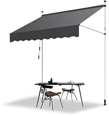 Sonnewelt Klemmmarkise für Balkon 350cm Breite,mit Handkurbel und höhenverstellbar,UV-beständig und wasserdicht,ohne Bohren,in Grau für Terrassen und Balkone