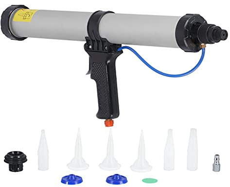 Pneumatic Caulking Gun Kit 600ml Large Capacity Aluminum Alloy Applicator with 6 Cartridge Extended Nozzle 0 to 123psi