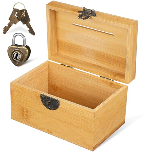 SAFIGLE Vintage Schatztruhe Mit Schloss Holz Spardose Und Aufbewahrungsbox Für Kinder Mini Geldbox 6.00X3.90X3.54In Sicheres Sparschwein Für Zuhause Büro Und Geschenk