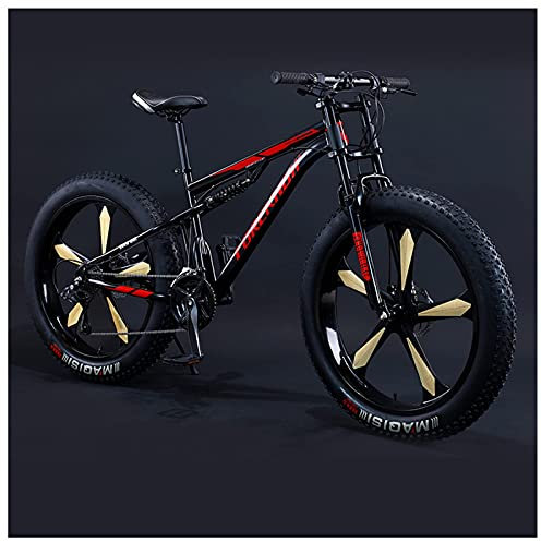 REOTEL Bicicleta Montaña para Adulto Hombre Mujer 26 Pulgadas de 3 y 5 Radio Neumático Gordo MTB Profesional Doble Freno Disco Ciclismo BTT Doble Suspensión Marco Acero Carbono,Black 5 Spoke,30 Speed