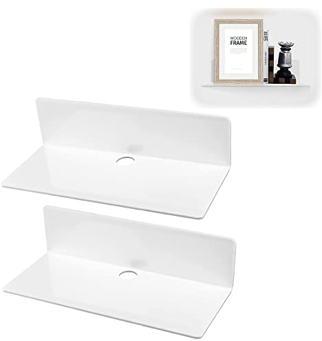 Lhdfyqt 2 Stück Wandregal Weiß, Regale für Die Wand, Schweberegal Weiss, Wand Montierte Regale, Kein Bohren, für Badezimmer, Küche, Schlafzimmer, Büro