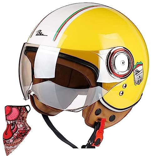 GJAGXQ Vintage 3/4 Open Face Motorradhelm mit Visier Half Face Helm für Erwachsene Frauen Männer, Half Face Vintage Motorradhelme mit Visier für Scooter, DOT/ECE Approved