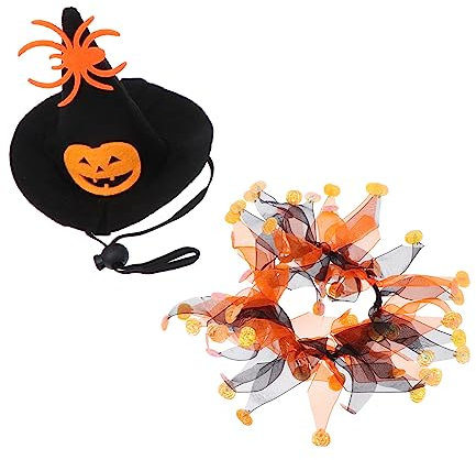 Mipcase Einzigartiges Halloween-Set Aus Haustierkleidung Für Katzen Und Hunde Mütze Und Schal Verstellbare Größe Weiches Material Waschbar Lustig Und Stilvoll