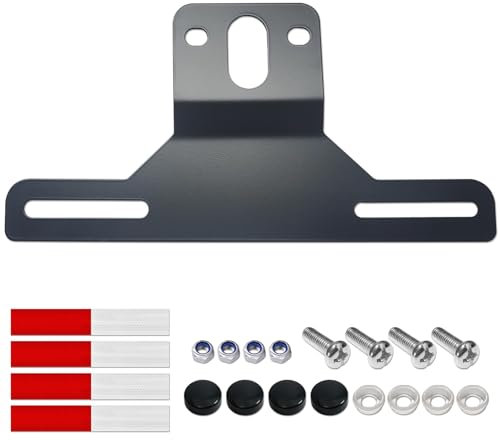 ZXFOOG Trailer License Plate Bracket Holder- Black Stainless Steel Metal Car Tag Frame for Truck/RVs/Boats, Universal License Plate Light Mounting Kit with Screw Caps