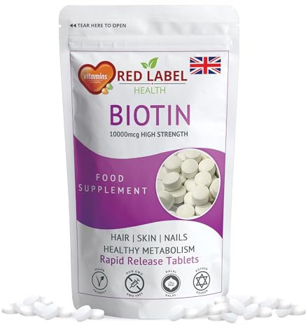 Red Label Health Biotin 10000mcg Tablets, Hair Growth Supplement for Women & Men, 300 Tablets (9+ Months Supply), Hair, Skin, Nails Vitamins, D-Biotin Vegan, Vegetarian, Made in The UK
