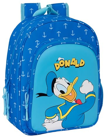 SAFTA Donald - Zaino per bambini animato, adattabile al carrello, ideale per bambini in età scolastica, versatile, qualità e resistenza, 26 x 11 x 34 cm, colore Blu
