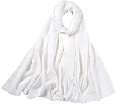 Women Casual Striped Sparkling Long Scarf Muslim Hijab Wrap Shawl Headwear Scarf Mainzer Fastnacht Schal (White, One Size)
