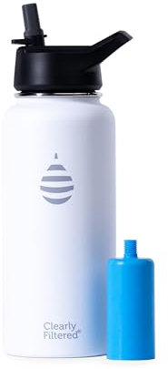 Clearly Filtered 32oz Water Bottle/Targets 220+ Contaminants/Double-Wall Insulated Stainless Steel Filtered Water Bottle BPA/BPS-Free Phthalate-Free Filters Fluoride Lead Chlorine (White)