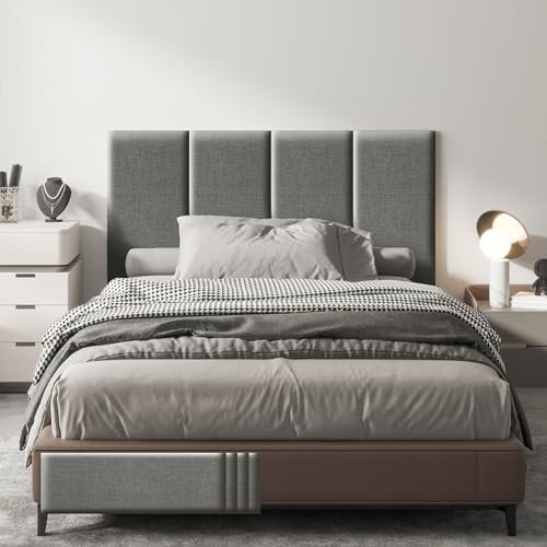 Johnear Lot de 4 panneaux muraux rembourrés en tissu pour tête de lit, coussins muraux acoustiques, protection contre les chocs, 90 x 30 cm, gris