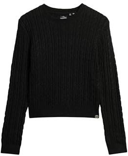 Superdry Damen Figurbetonter Rundhalspullover mit Zopfmuster