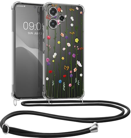 kwmobile Necklace Case kompatibel mit Xiaomi Redmi 12 Hülle - Silikon Cover mit Handykette - Mehrfarbig Transparent Wildblumen Ranke