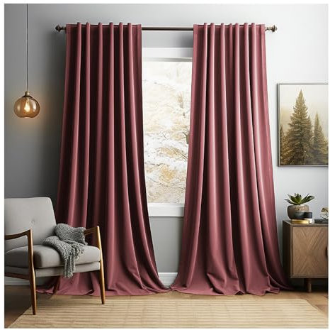 Gardinen Samt 2er Set, Thermovorhang Kälteschutz, Vorhänge Mit Ösen, Verdunklungsvorhänge, Curtains, Verdunkelungsvorhang für Deko Wohnzimmer Schlafzimmer (Staubige Rose,244 x 132cm (H x B))