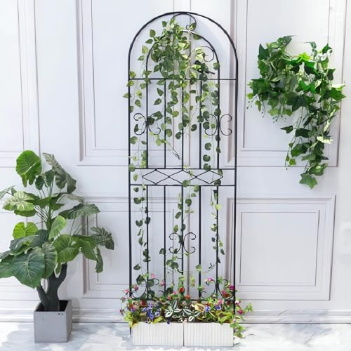 Gartenspalier Für Kletterpflanzen, Dekoratives Ranksäule Metall Für Den Außenbereich, Rostfreier Gartenzaun – 180 Cm/200 Cm/220 Cm Hoch – Schwarz/Weiß Kletterpflanzen Rankhilfe(Black,220cm/86.6in)