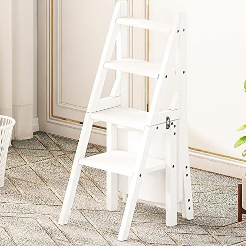 ACLips 4 Escabeau Chaise en Bois Pliant Portable Escabeau Escalier Chaise Étagère Multifonction Pliable Sécurité Ménage Échelle en Bois Tabouret Cuisine Escabeau